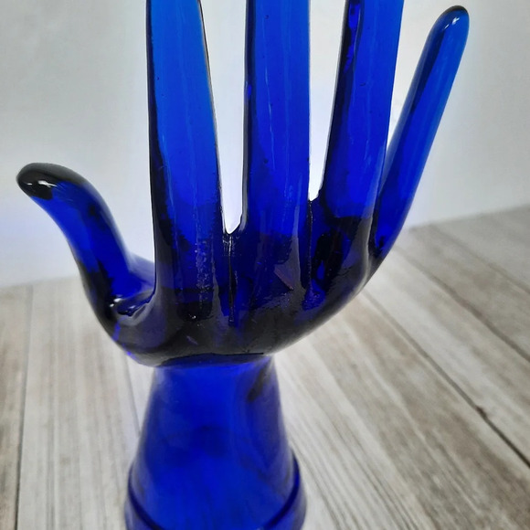 Cobalt Blue Hand Mannequin Glass Ring Holder Display - Picture 2 of 6